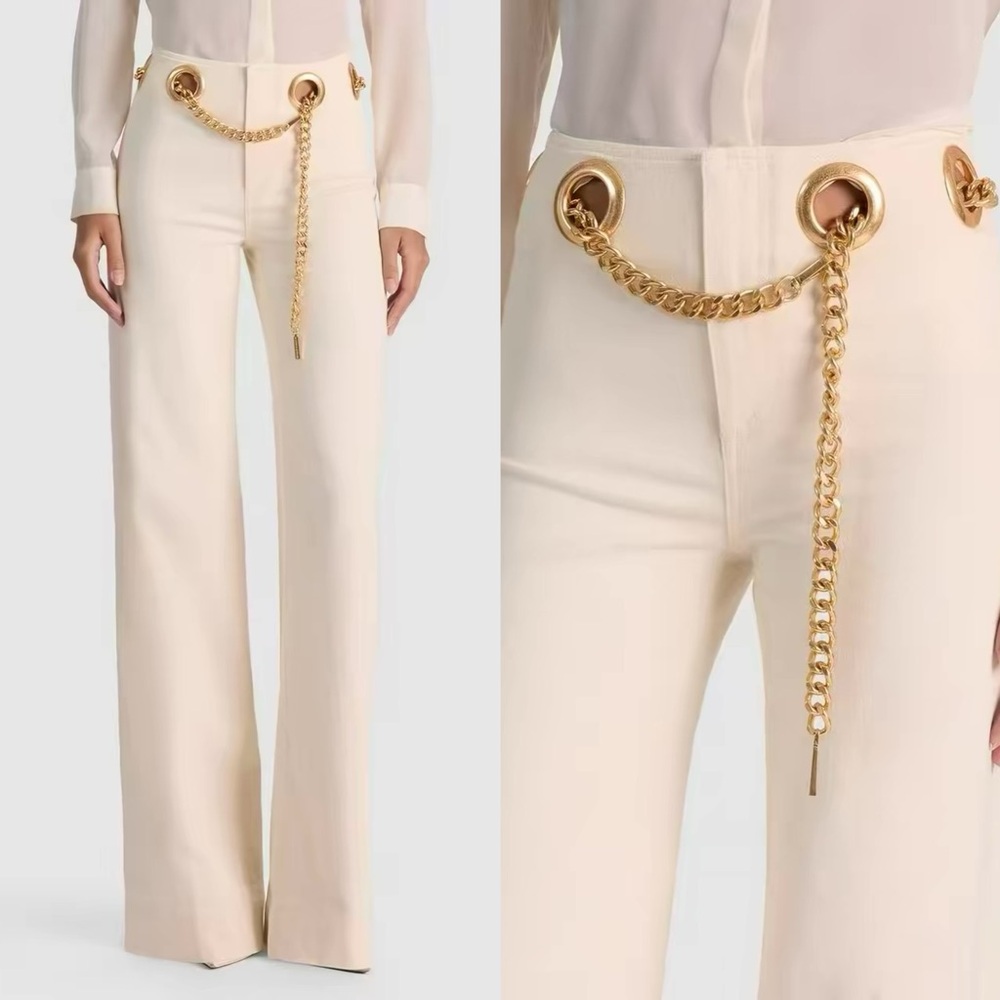 Alice + Olivia Jasper Chain Belt Jean in Off White